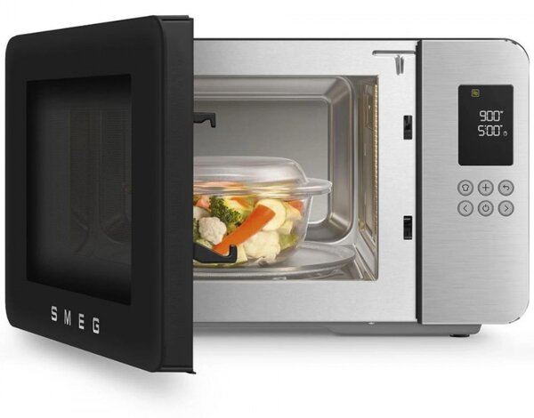 Микровълнова фурна с грил 4в1 SMEG Collezione MOC01BLMEU, 1900W, 29 л, 18 програми, Плавно затваряне, Звуков сигнал, LCD, Черен мат