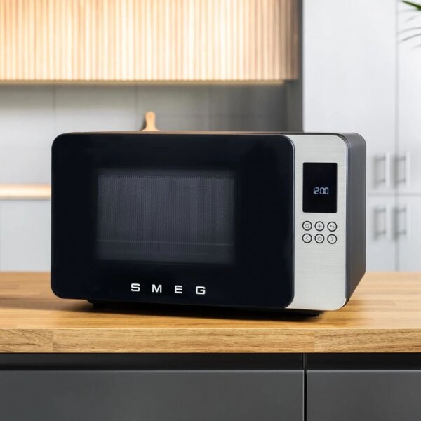 Микровълнова фурна с грил 4в1 SMEG Collezione MOC01BLMEU, 1900W, 29 л, 18 програми, Плавно затваряне, Звуков сигнал, LCD, Черен мат
