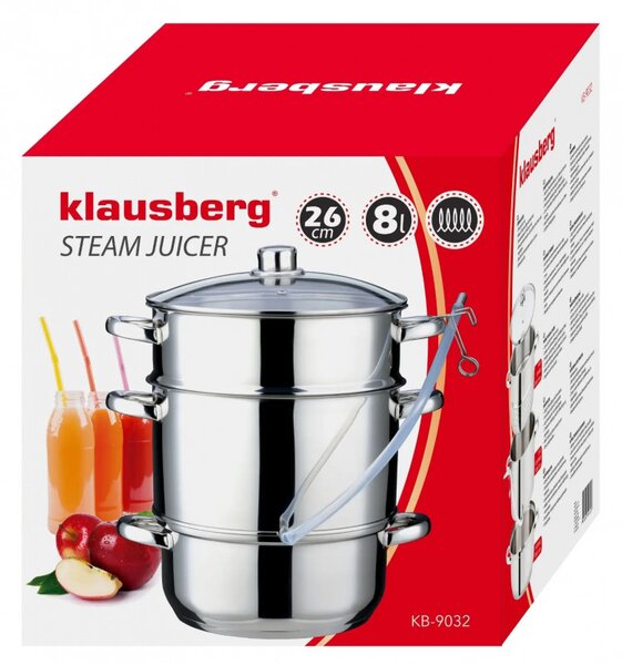 Соковарка Klausberg KB 9032, 28 см, 8 литра, 4 части, Индукция, Инокс