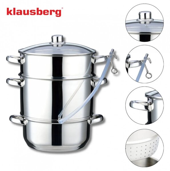 Соковарка Klausberg KB 9032, 28 см, 8 литра, 4 части, Индукция, Инокс