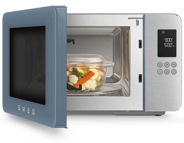 Микровълнова фурна с грил 4в1 SMEG Collezione MOC01SBMEU, 1900W, 29 л, 18 програми, Плавно затваряне, Звуков сигнал, LCD, Син