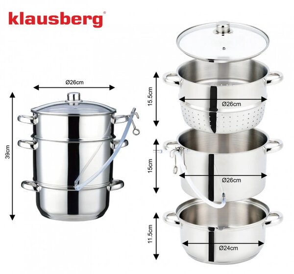 Соковарка Klausberg KB 9032, 28 см, 8 литра, 4 части, Индукция, Инокс