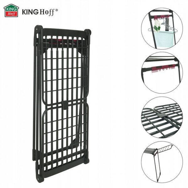 Сушилник за дрехи Kinghoff KH 2045, 30 м, До 25 кг, Сгъваем, Стомана, Черен