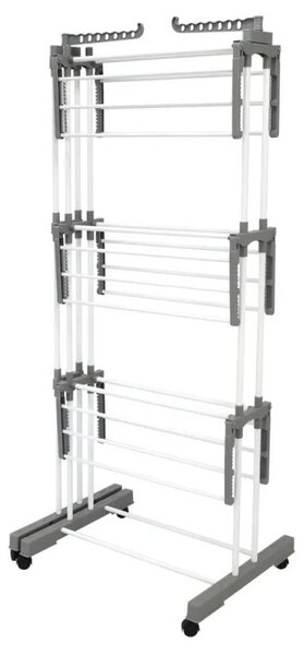 Сушилник за дрехи Kinghoff KH 2044, 30 м, До 30 кг, 3 нива, Колелца, Стомана, Бял/сив