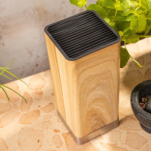 Комплект кухненски ножове Klausberg KB 9035, 6 ч, Неръждаема стомана, Стойка, Кафяв