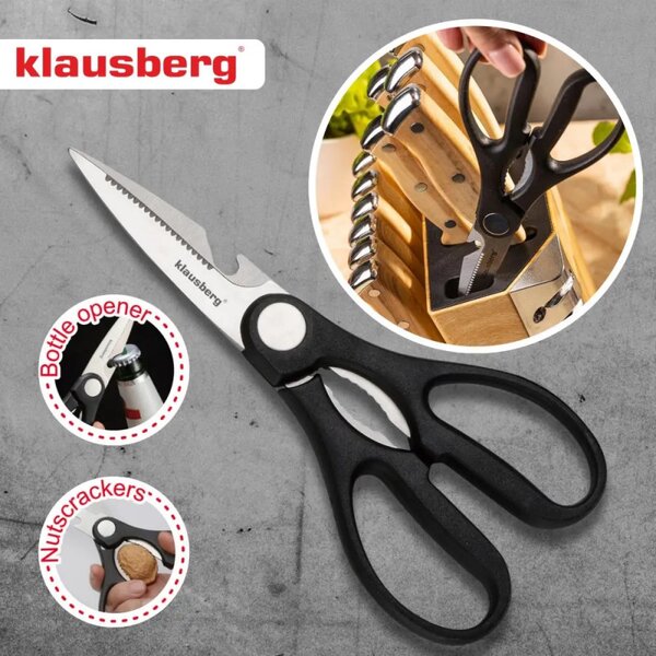 Комплект кухненски ножове Klausberg KB 9038, 13 ч, Вградено точило, Неръждаема стомана, Стойка, Кафяв