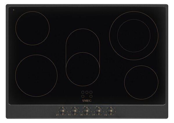 Стъклокерамичен плот за вграждане Smeg P875AO, 8600 W, 6 нива, 5 зони, Автоматично изключване при прегряване, Индикатор за остатъчна топлина, Антрацит