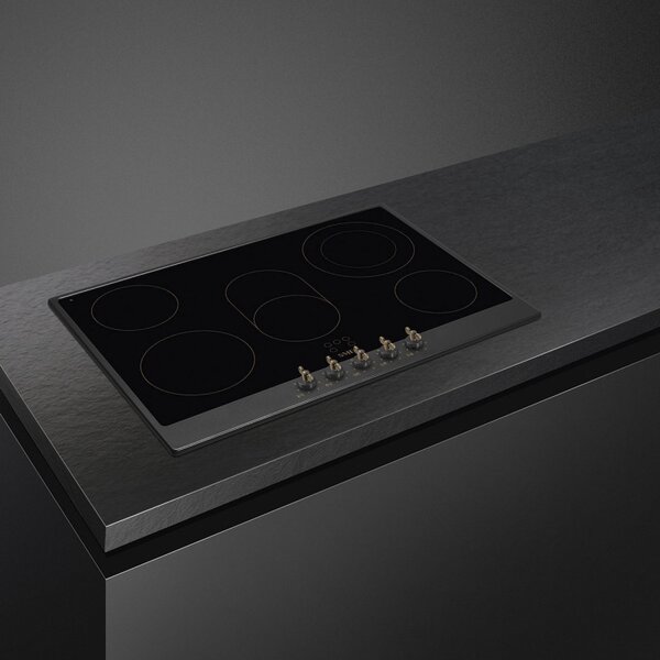 Стъклокерамичен плот за вграждане Smeg P875AO, 8600 W, 6 нива, 5 зони, Автоматично изключване при прегряване, Индикатор за остатъчна топлина, Антрацит