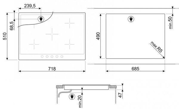 Стъклокерамичен плот за вграждане Smeg P875AO, 8600 W, 6 нива, 5 зони, Автоматично изключване при прегряване, Индикатор за остатъчна топлина, Антрацит