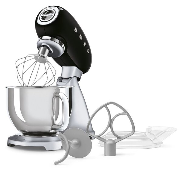 Планетарен миксер Smeg SMF04BLEU, 800W, 4.8 л, 10 скорости, Функция за плавен старт, Крачета против хлъзгане, Черен/Инокс