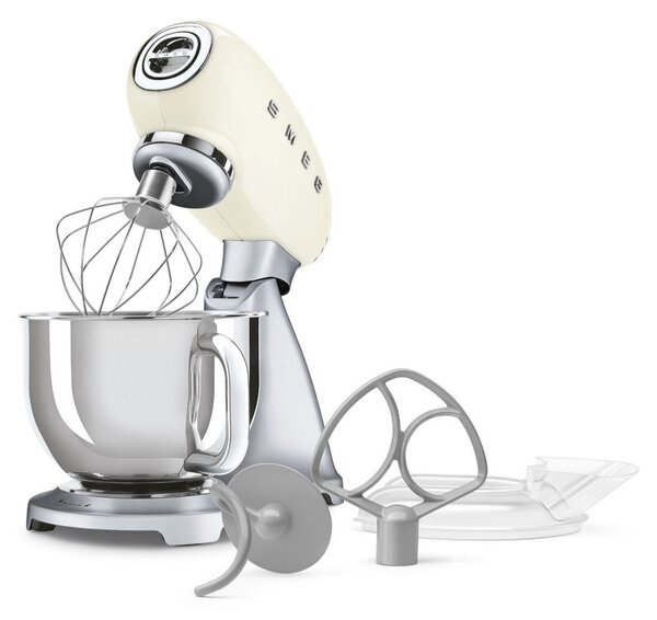 Планетарен миксер Smeg SMF04CREU, 800W, 4.8 л, 10 скорости, Функция за плавен старт, Крачета против хлъзгане, Кремa/Инокс