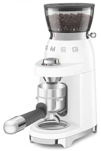 Кафемелачка Smeg CGF03WHEU, 150W, 240 г, Система за завъртане и заключване, Ръчна функция, Бял
