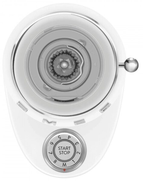 Кафемелачка Smeg CGF03WHEU, 150W, 240 г, Система за завъртане и заключване, Ръчна функция, Бял