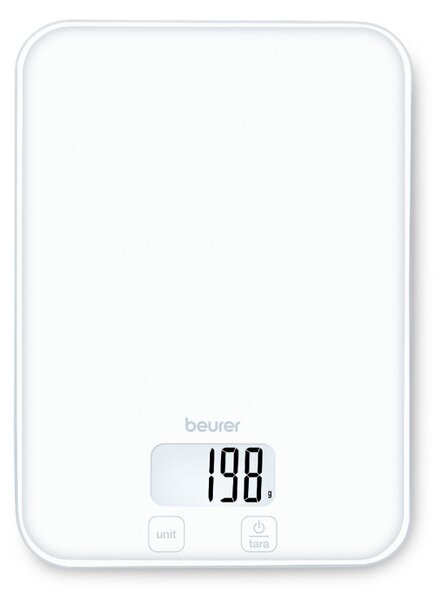 Кухненска везна Beurer KS 19 Pure White, До 5 кг, ТАРА, Сензорно управление, LCD, Стъкло, Ултратънка, Бял