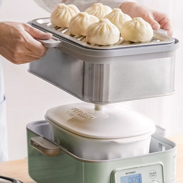 Порцеланов съд за уред за готвене на пара BUYDEEM CT1005, 2 л, -8°C до +230°C, FDA одобрен за контакт с храни, Бял