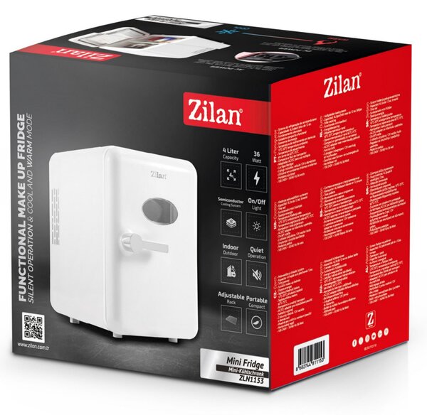 Преносим мини хладилник Zilan ZLN1153, 36W, 4 л, 6 кена, Охлаждане/затопляне, 10-75°C, 240/12V, Бял