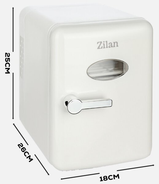 Преносим мини хладилник Zilan ZLN1153, 36W, 4 л, 6 кена, Охлаждане/затопляне, 10-75°C, 240/12V, Бял
