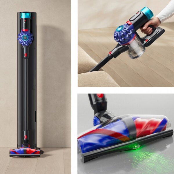 Вертикална прахосмукачка + Док станция с автоматично изпразване Dyson V10 Konical Moulded 594030-01, 150AW, 0.5 л, 60 мин, 3 режима, HEPA, Хигиенично изпразване, Без заплитане, Черен