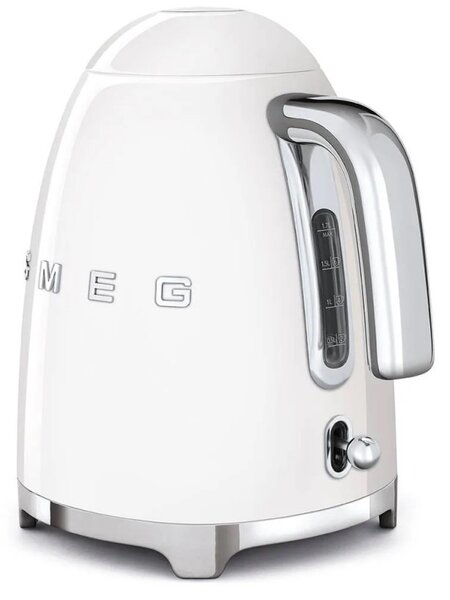 Електрическа кана SMEG KLF03WHEU, 2400W, 1.7 л, Неръждаема стомана, Миещ се филтър, Авто. изключване, Бял