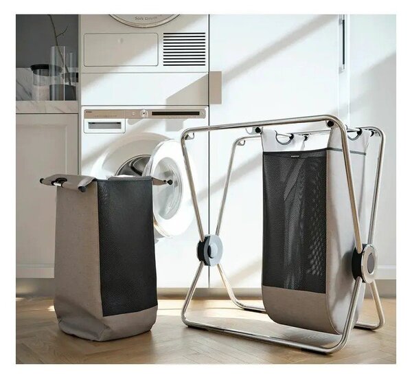 Светлокафяв текстилен сгъваем кош за пране 200 l – simplehuman