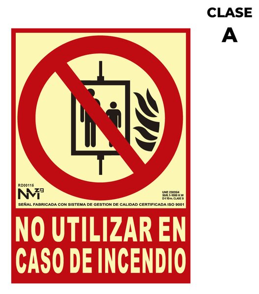 Плакат Normaluz No utilizar en caso de incendio PVC (21 x 30 cm)