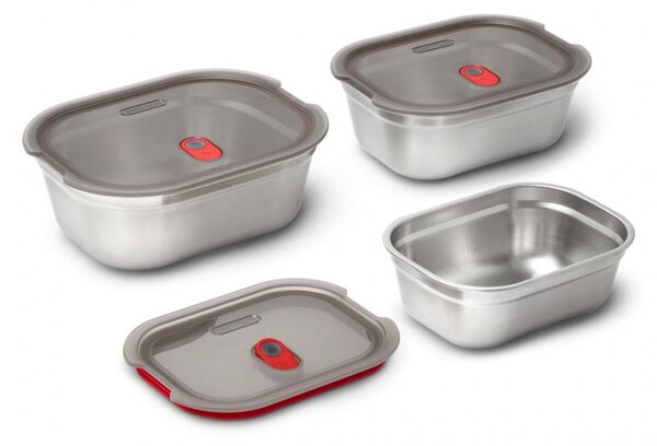 Комплект 3 бр кутии за храна Black+Blum Meal Prep FBSS-BX-PACK1, 0.6/0.9/1.2 l, Правоъгълни, Подходящи за фурна, Без BPA, Неръждаема стомана, Сив