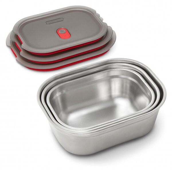 Комплект 3 бр кутии за храна Black+Blum Meal Prep FBSS-BX-PACK1, 0.6/0.9/1.2 l, Правоъгълни, Подходящи за фурна, Без BPA, Неръждаема стомана, Сив