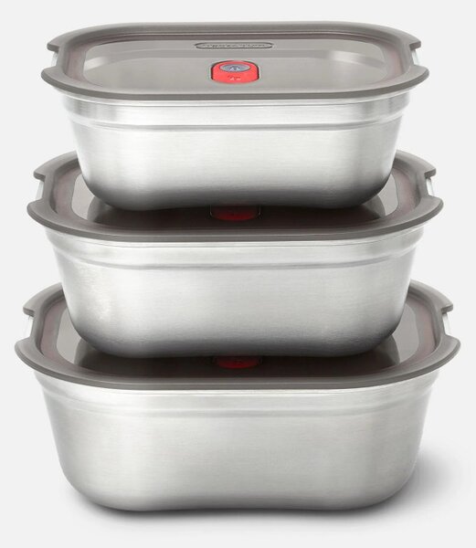 Комплект 3 бр кутии за храна Black+Blum Meal Prep FBSS-BX-PACK1, 0.6/0.9/1.2 l, Правоъгълни, Подходящи за фурна, Без BPA, Неръждаема стомана, Сив