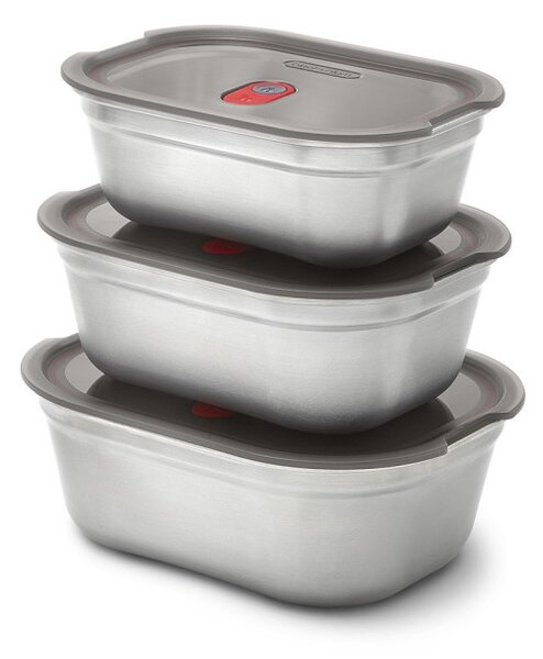 Комплект 3 бр кутии за храна Black+Blum Meal Prep FBSS-BX-PACK1, 0.6/0.9/1.2 l, Правоъгълни, Подходящи за фурна, Без BPA, Неръждаема стомана, Сив
