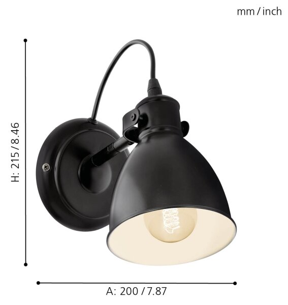 Eglo 49468 - Стенна лампа PRIDDY 1xE27/40W/230V