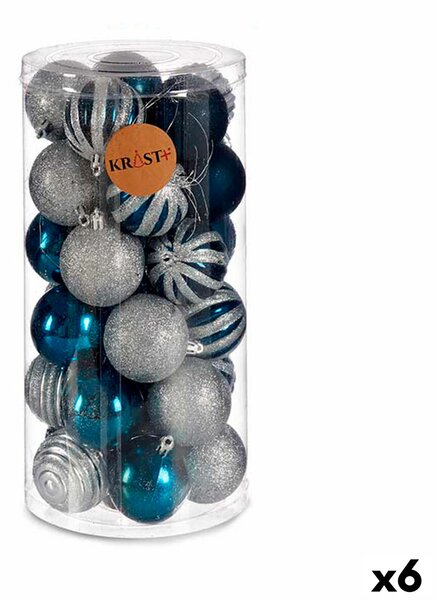 Christmas Balls Set Сребрист Син Пластмаса (Ø 6 cm) (6 броя)