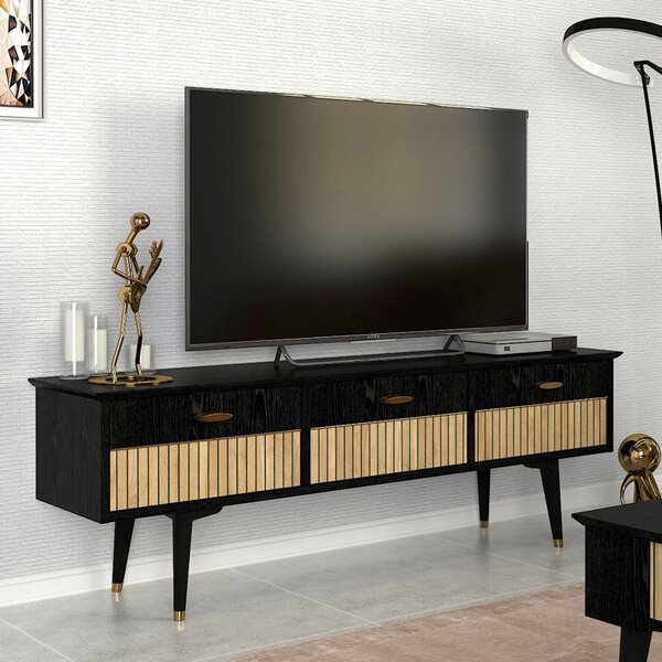 ТВ шкаф Bolea TopMebel от меламин в модерен черен цвят 150x35x49.7cm