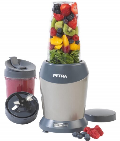 Нутри блендер Petra NutriMax, 6 ножа, 1000W, Купа 1 л, Без BPA, Сив/син