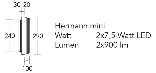 HerzBlut LED стенна лампа Hermann mini, маслен дъб, с възможност за димиране