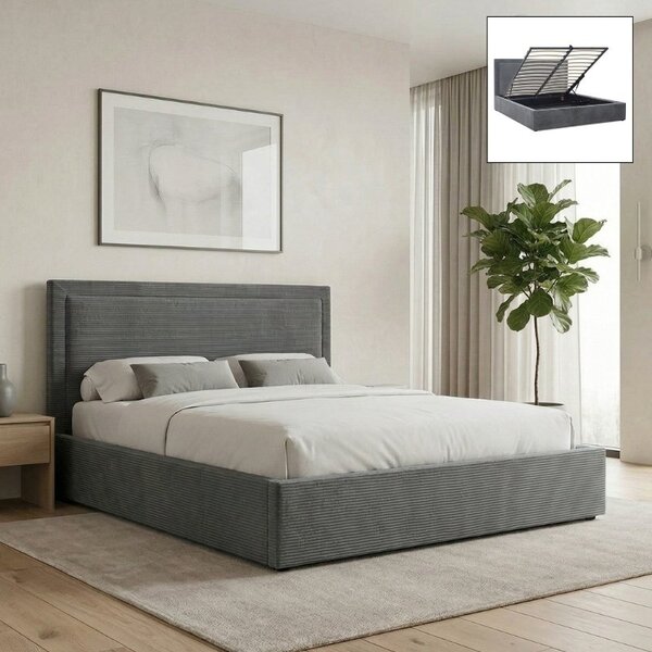 Тапицирано легло Velar TopMebel с място за съхранение в сив цвят 160x200cm