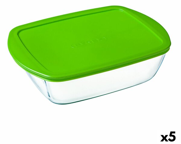 Правоъгълна Кутия за Обяд с Капак Pyrex Cook & Store Зелен 2,5 L 28 x 20 x 8 cm Силикон Cтъкло (5 броя)