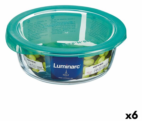 Кръгла Кутия за Обяд с Капак Luminarc Keep'n Lagon 920 ml 15,6 x 6,6 cm цвят тюркоаз Cтъкло (6 броя)