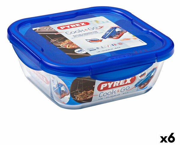 Херметическа Кутия за Обяд Pyrex Cook & go 21 x 21 x 9 cm Син 1,9 L Cтъкло (6 броя)