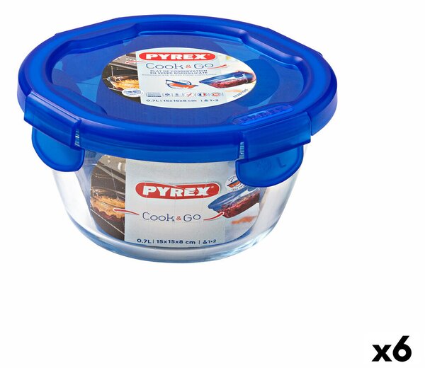 Херметическа Кутия за Обяд Pyrex Cook & go 15,5 x 15,5 x 8,5 cm Син 700 ml Cтъкло (6 броя)