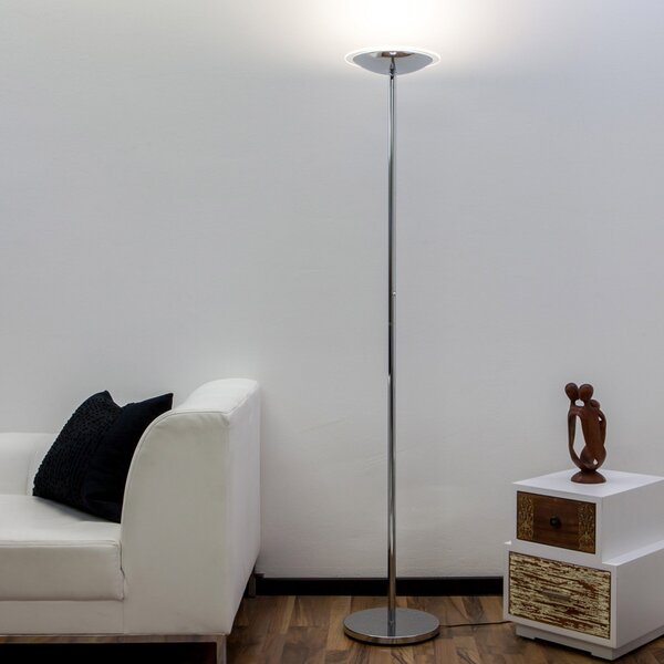 Lindby LED стояща лампа Malea, хромирана, с регулиране на яркостта, 180 см, Затъмняване, Металик, Дневна/трапезария, Метал, Модерен