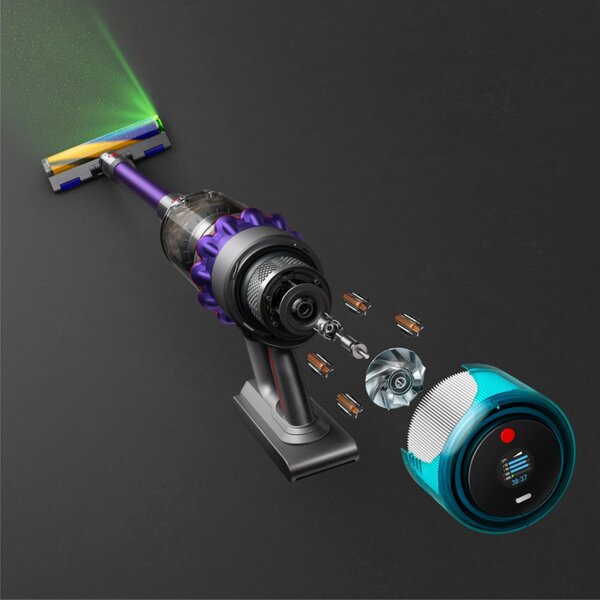 Вертикална прахосмукачка Dyson Gen5detect Absolute 446989-01, 280AW, 135000 об/мин, 0.75l, 70 мин, 3 режима, Никел/лилав