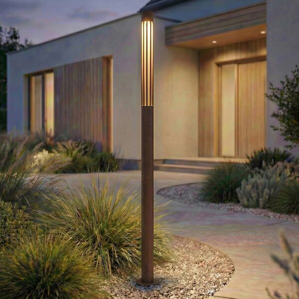 Lindby LED осветление за пътеки Fjorya, височина 90 cm, кафява, IP65, Кафяв / ръждив, Алуминий, Модерен