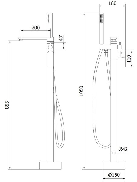 Mexen Leda свободностоящ смесител за вана, злато - 75633-50