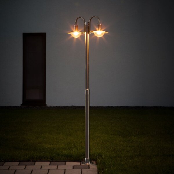 Lindby Постна лампа Damion, 200 cm, 2 светлини, E27, IP44, Затъмняване, Металик, Неръждаема стомана, Модерен