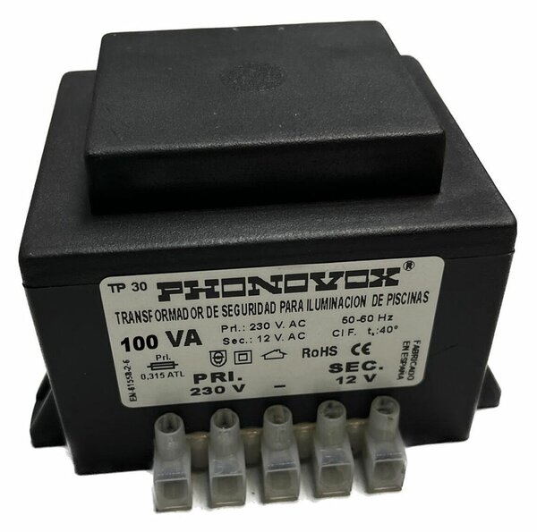 Safety transformer for swimming pool lighting PHONOVOX tp31100 100 VA 12 V 230 V 50-60 Hz 9,8 x 7,9 x 7,4 cm