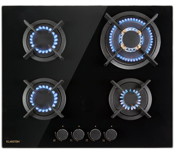 Klarstein Goldflame 4, газов котлон, 4 месингови горелки, стъклокерамика, черен