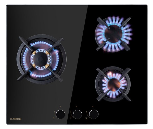 Klarstein Goldflame 3, газов котлон, 3 горелки, месингови горелки, стъклокерамика