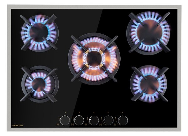 Klarstein Goldflame 5 Prime, газов котлон, 5 горелки, месингови горелки, стъклокерамика