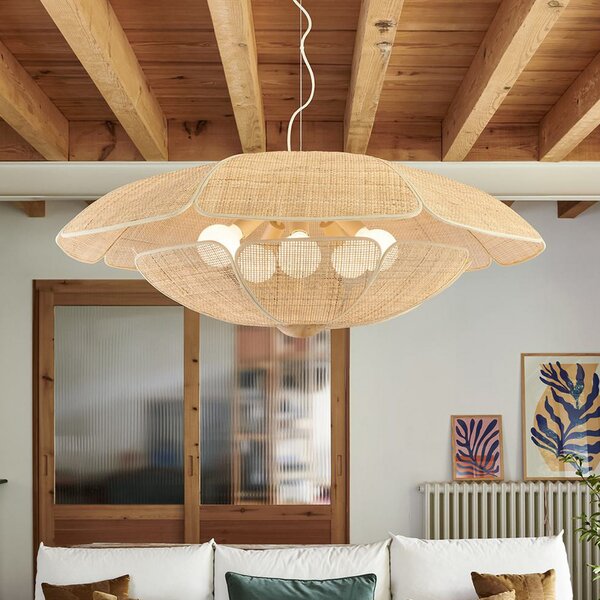MARKET SET Висяща лампа Coquillage, 110 cm, ратан в естествен цвят, Затъмняване, Дърво, Дневна/трапезария, Дървесина, Дизайн