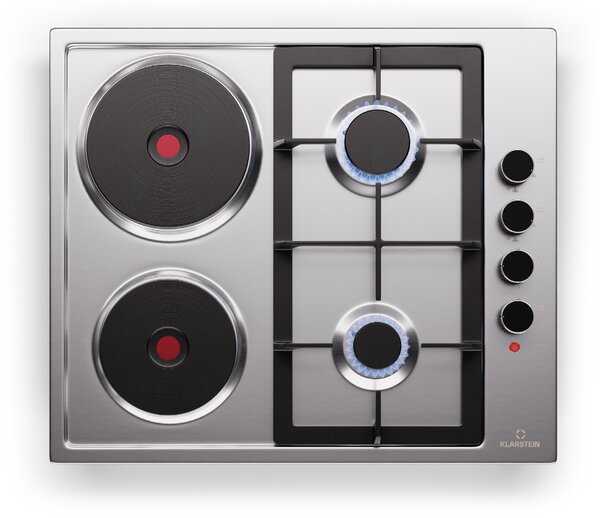 Klarstein MultiChef 4 Hot Plate, електрически и газов котлон, 4 зони за готвене, 2 горелки, 2 електрически котлона